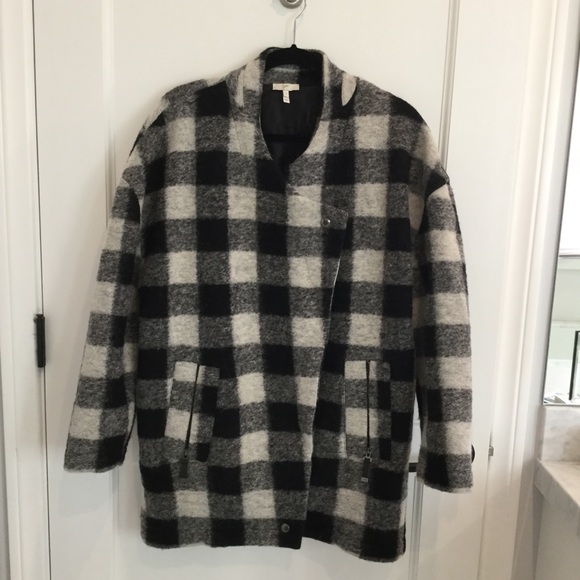 Joie -Cyrene-oversized 3/4 winter jacket black and white buffalo type check. - Picture 2 of 8